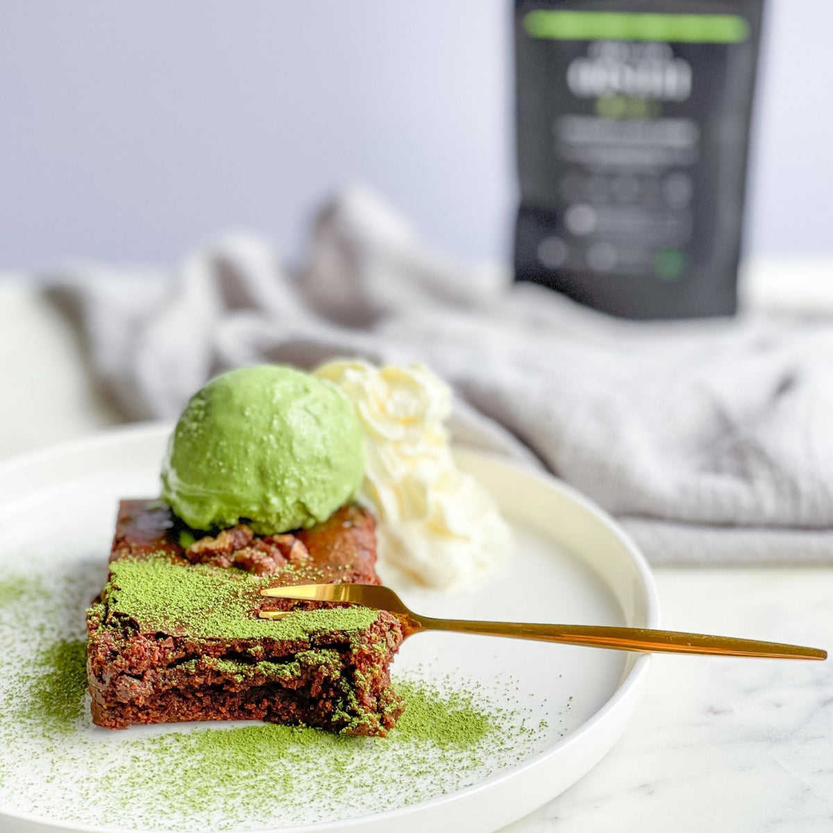 Matcha Green Tea Ice Cream and Chocolate Brownie Recipe- Matcha Oishii